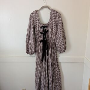 Damson Madder 10 Elegant Checkered Dress with Black Bow Small